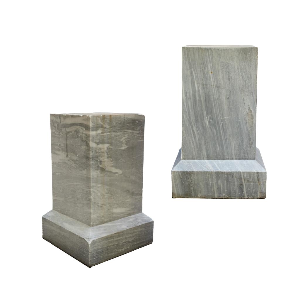 A pair of Italian grey bardiglio marble square pedestals, late 19th/20th century