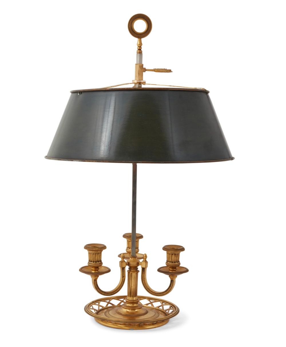A Louis XVI style gilt bronze bouillotte lamp, modern