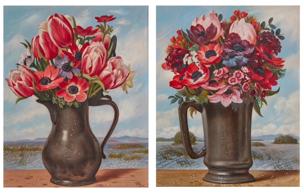 Gerard Victor Alphonse Roling (Dutch, 1904-1981), Still life of flowers in a pewter pitcher (2), oil on board, 13 1/2 x 10 1/2in (34 x 27cm)