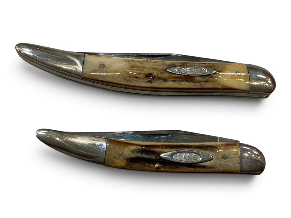 (2) Case Single Blade Pocket Knives, Stag 3.5”