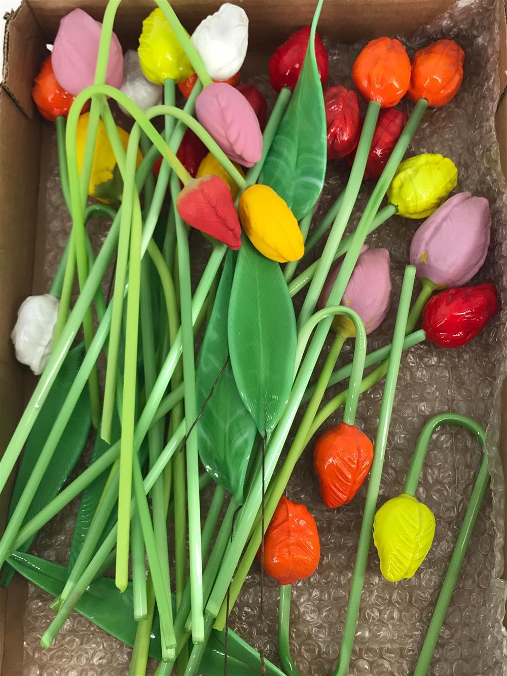 BOX LOT GLASS TULIPS OF DIF... image