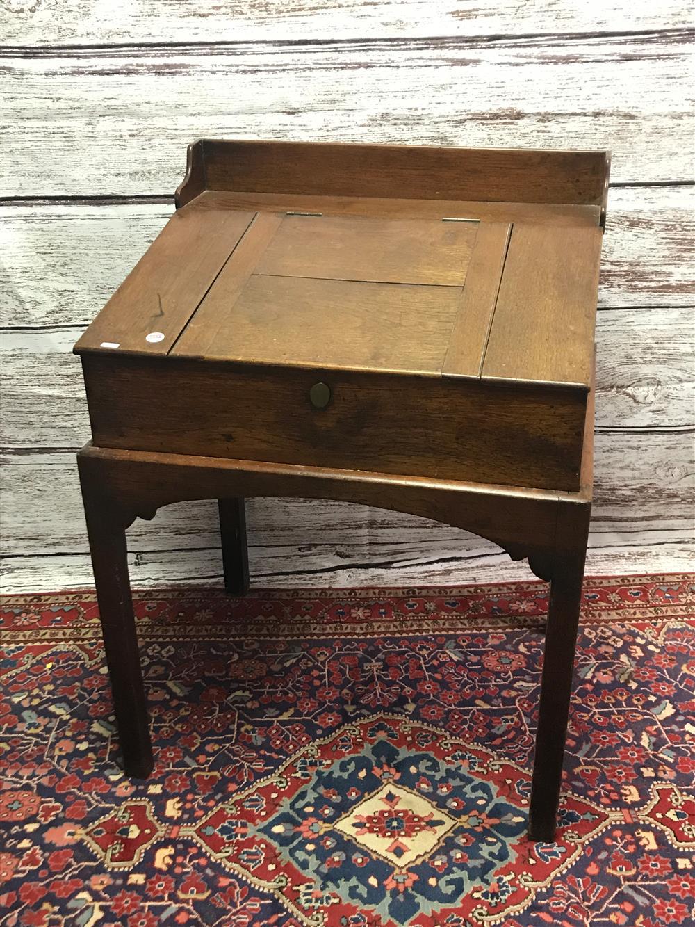 EARLY WALNUT LIFT LID SCHOOLMASTERS DESK ON FRAME 29" X 23.5" X 39"