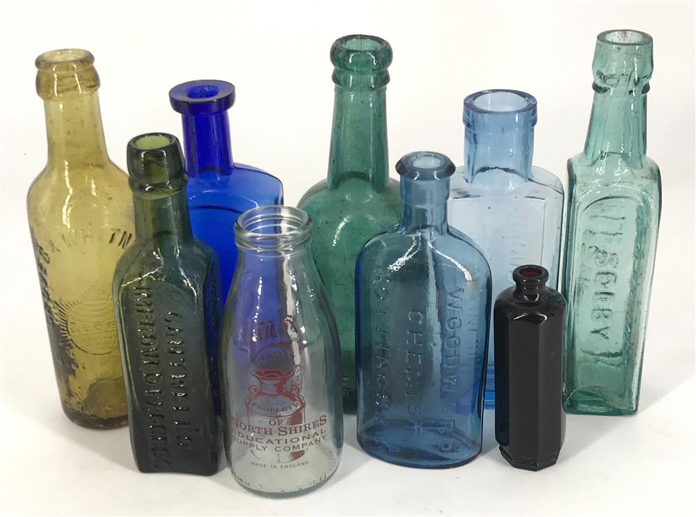BOX LOT BOTTLES INCLUDING W.H. HOOKER & CO. AND WOODWARD CHEMIST NOTTINGHAM.
