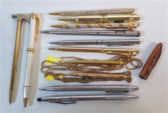 BOX LOT 12 ASSORTED PENS INCLUDING NRA, HAMMER-SHAPED, AND CROSS