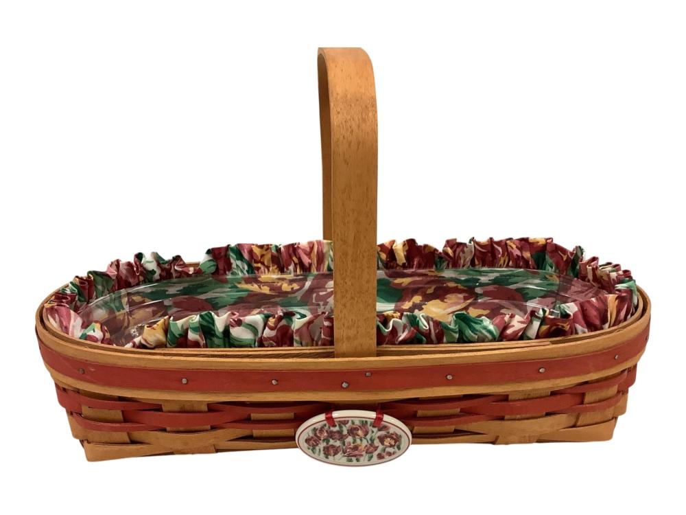 Longaberger Red Tulip Basket 1995 with liner and Tulip Tie On