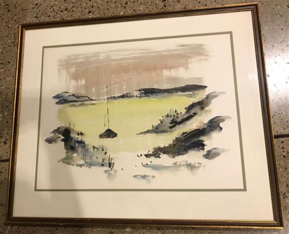 ALFRED BIRDSEY (BRITISH, 1912-1966), "HARBOR SCENE, BERMUDA", CIRA 1980-85, WATERCOLOR, 20" X 24", SIGNED LOWER RIGHT: BIRDSEY, PROV...
