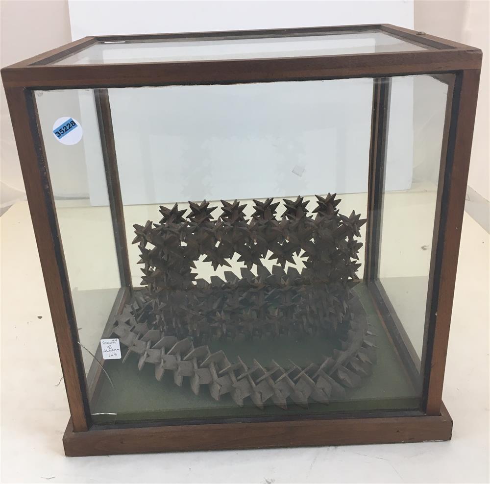 WALNUT GLASS DISPLAY CABINET, MEASURES 12" X 16" X 16.5"