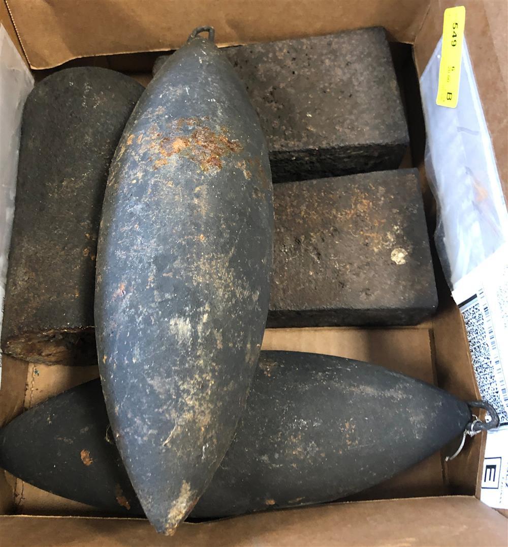 BOX LOT HEAVY IRON CLOCK WEIGHTS