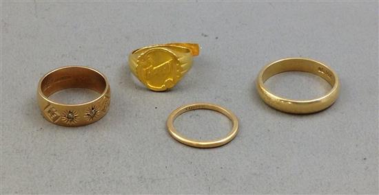 4 RINGS STAMPED 9K, 14K AND... image