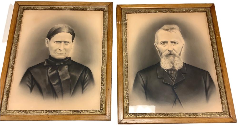 Two vintage framed portraits, 19.25w x 23h.