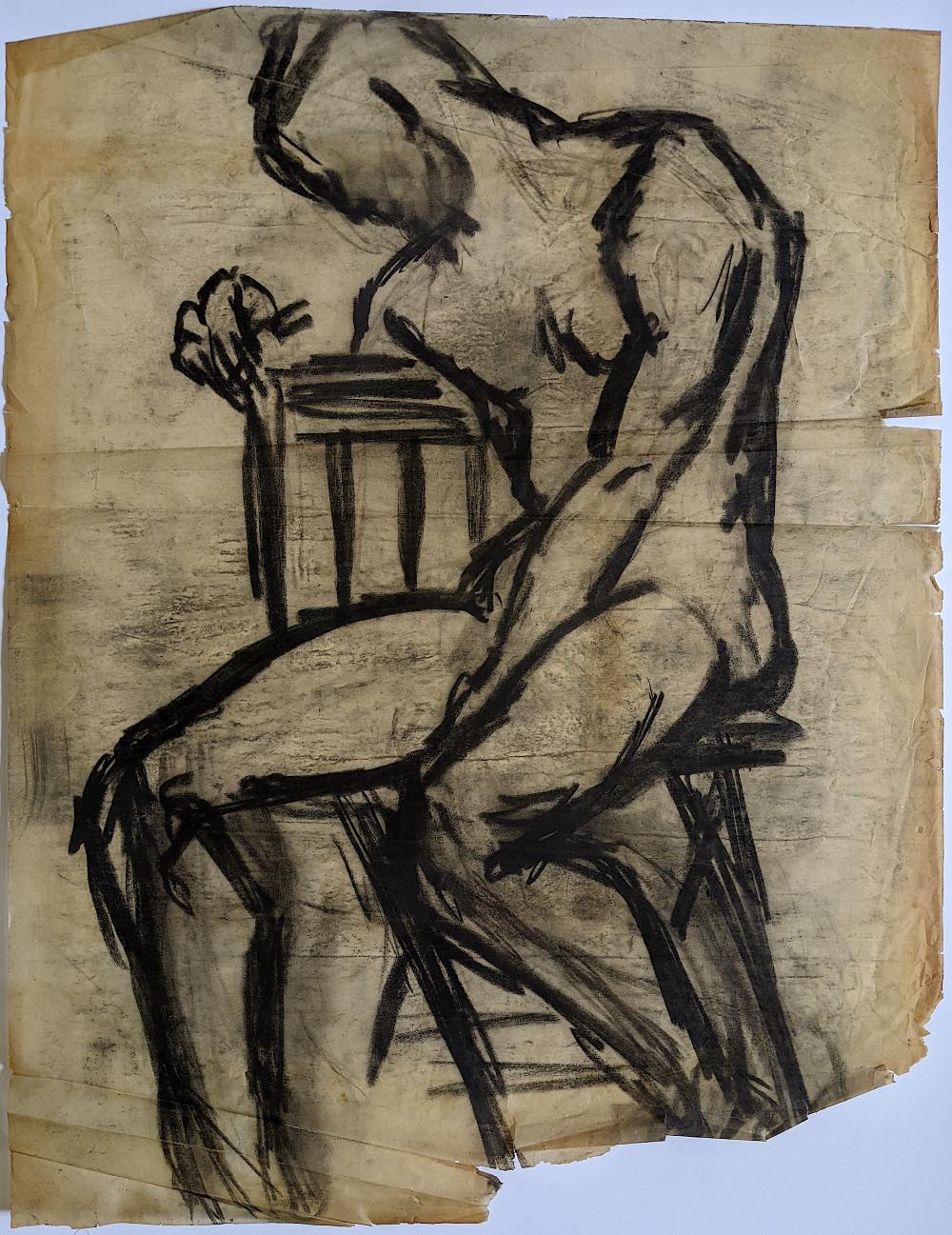 Vintage Original OUIDA GEORGE Sketch Body Pastel Drawing