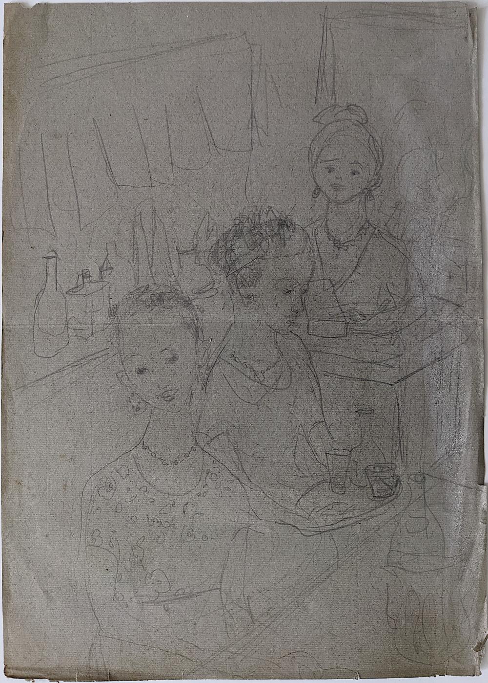 Vintage Original OUIDA GEORGE Sketch Drawing
