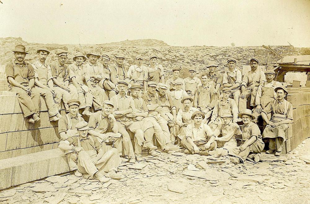 Antique Photograph with Labor Miners Slate Producers