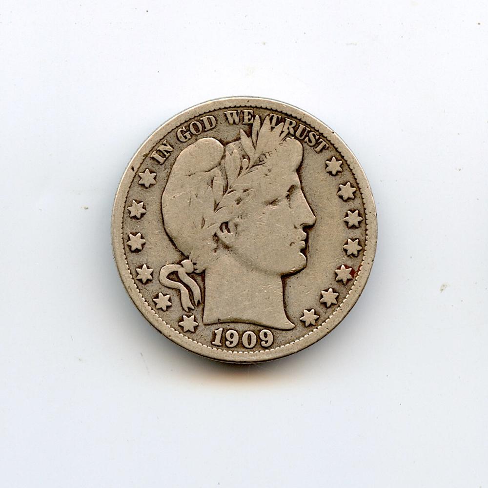 1909 Silver Barber Half Dollar Coin