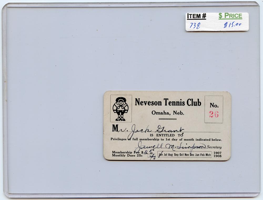 Vintage Ephemera Card Neveson Tennis Club, Omaha, Neb. 1907-08
