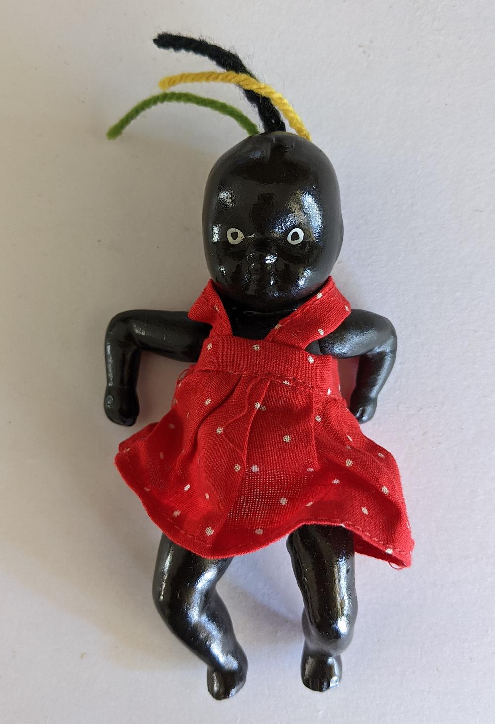 Vintage African American Bisque Baby Doll Red Dress