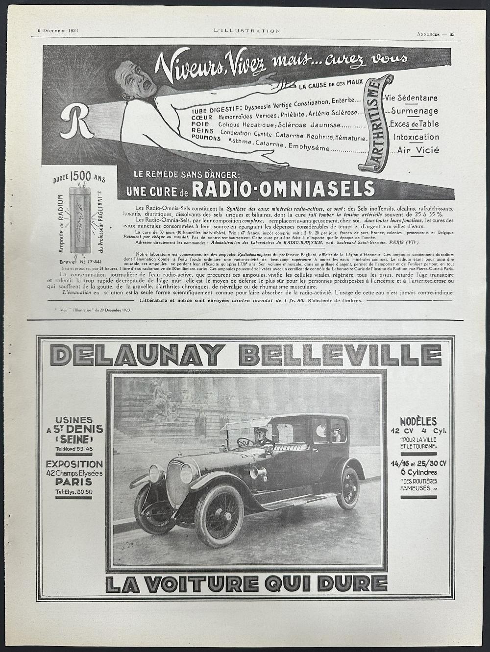 HISTORICAL JOURNAL: L'ILLUSTRATION 6 DECEMBRE 1924 ANNONCES 65 & 66