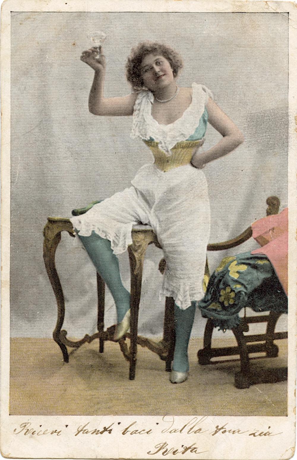Antique Vintage Rare Postcard Illustration Pin Up Sexy