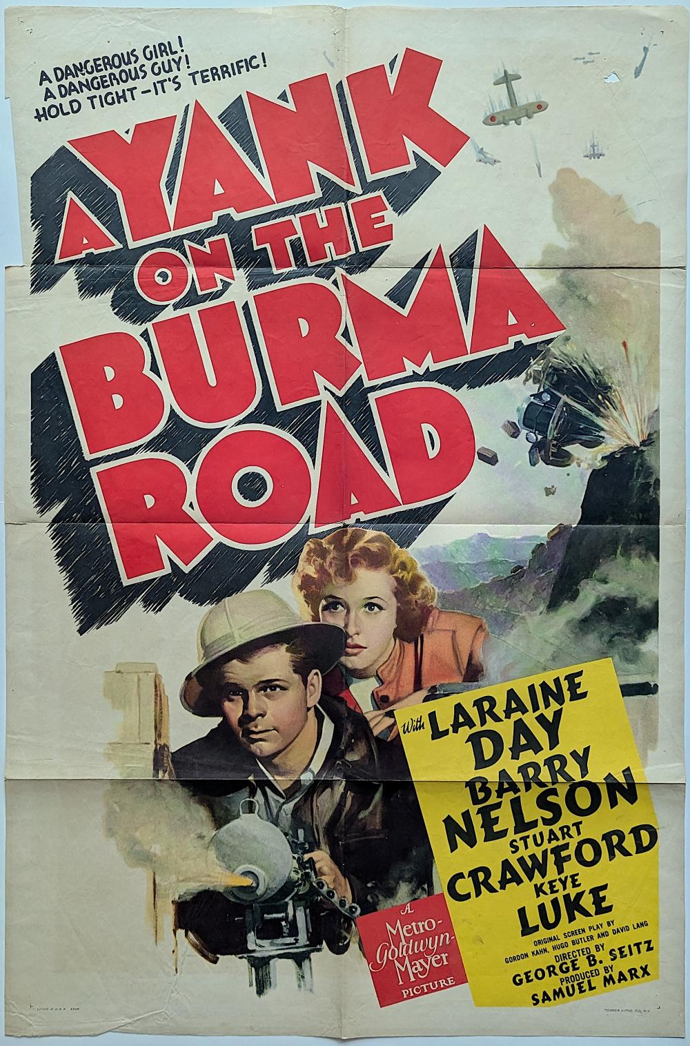 Vintage Movie Poster A YANK ON THE BURMA ROAD Litho USA 41" x 27"