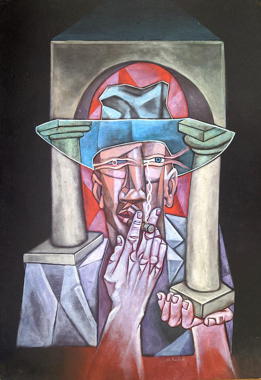 CESAR LEAL JIMENEZ Original Acrylic on Cardboard, Cuba 1988