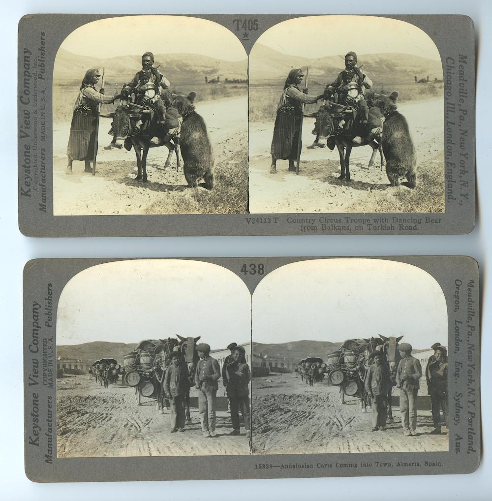 Set 2 Antique Real Photo Stereoviews Circus, Carts