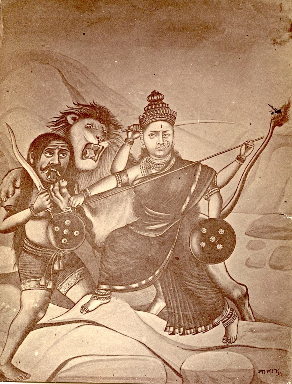 Antique Albumen Photo with Indian Art Painting Buddha
