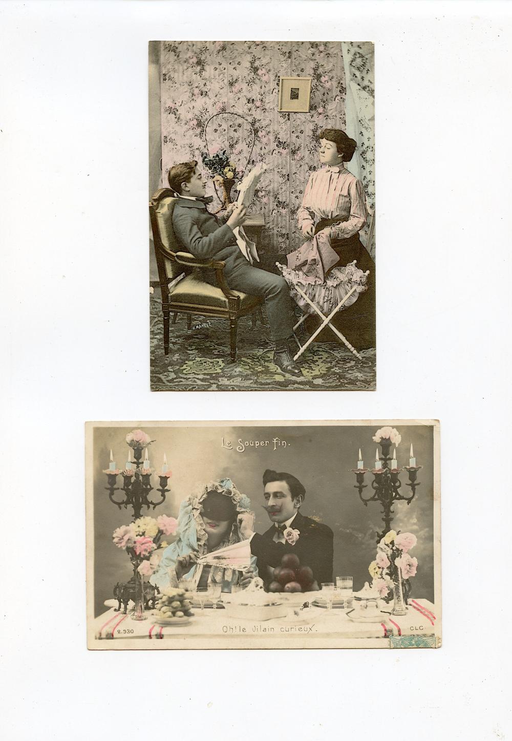 Antique Vintage Scarce Set Postcards French Couple