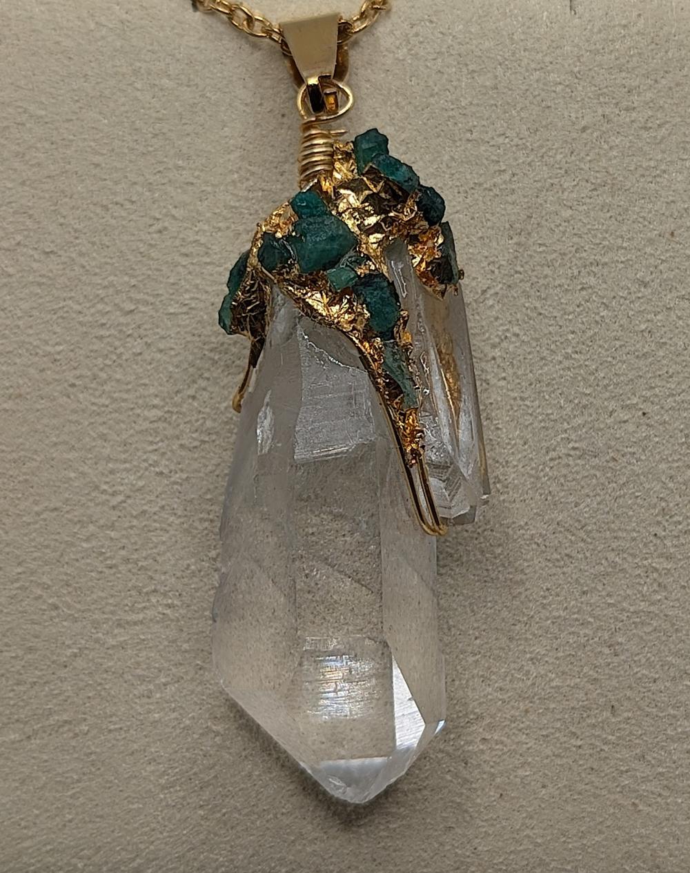Genuine Pendant Natural Colombian Quartz Crystal Gold Filled