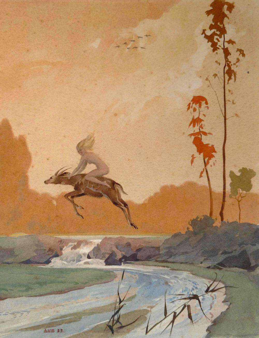 Authentic ART NOUVEAU Illustration Signed 1935