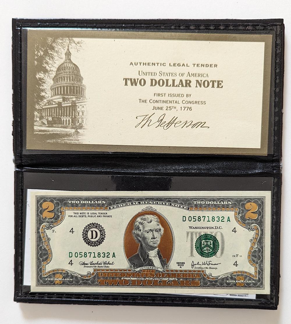 Certified $2 Two Dolars Note First Issued Series 2003 A