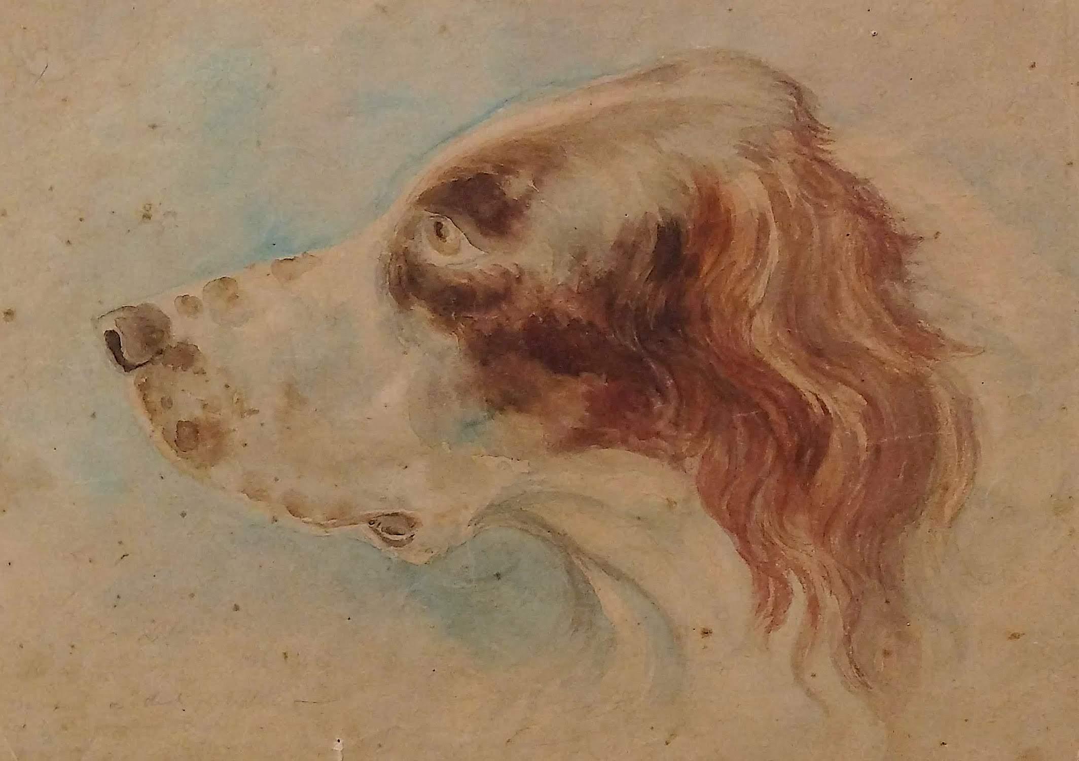 Antique Watercolor with Hunting Dog, Signed