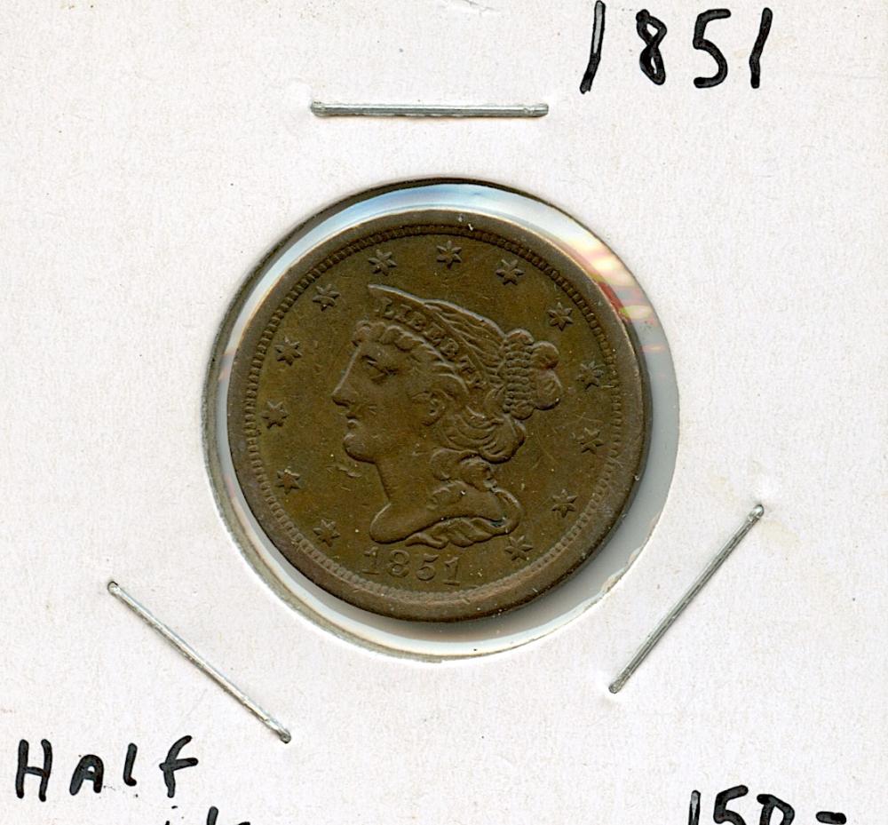 US Circulated Coin Half Cent 1851