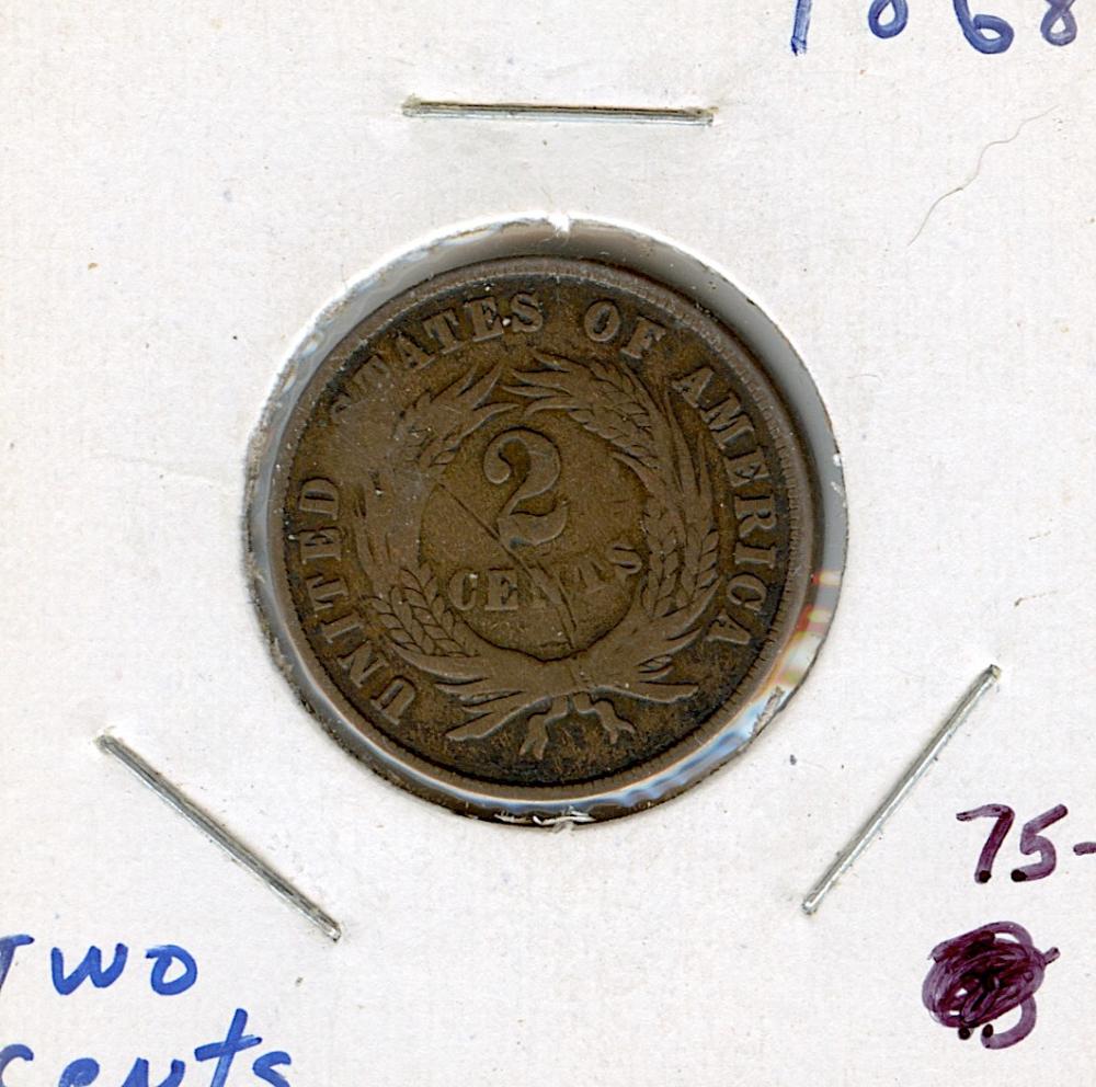 US Circulated Coin 2 Cents 1868 VF