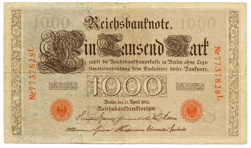 Vintage Bill Money Currency 1000 Mark 1910