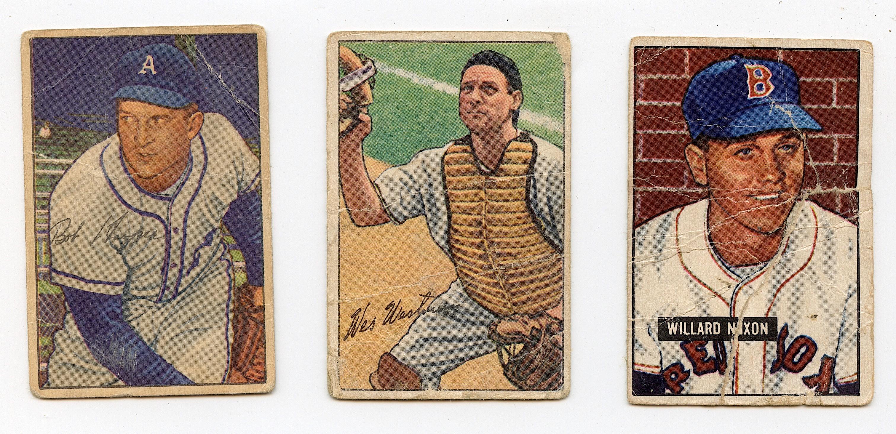 Set 3 Baseball Cards Bowman Gum, 1952