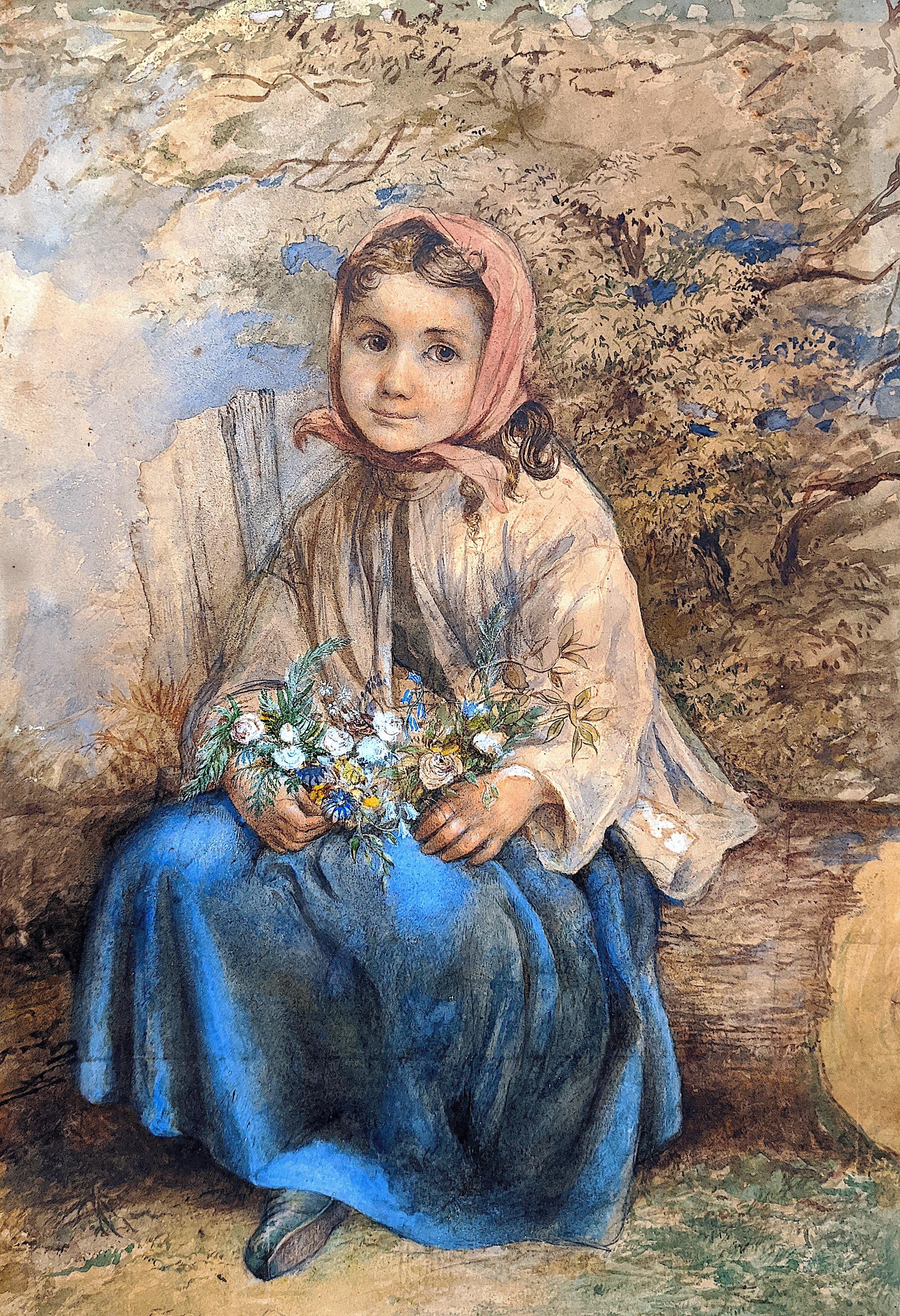 Antique 19th. C. French WC Girl In The Garden