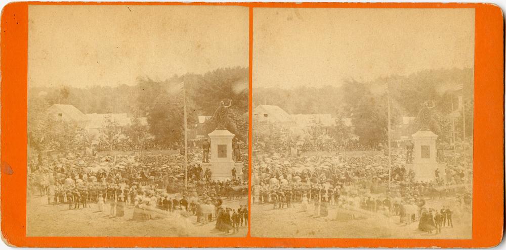 Antique Real Photo Stereoview Soldiers Monument Fitchburg