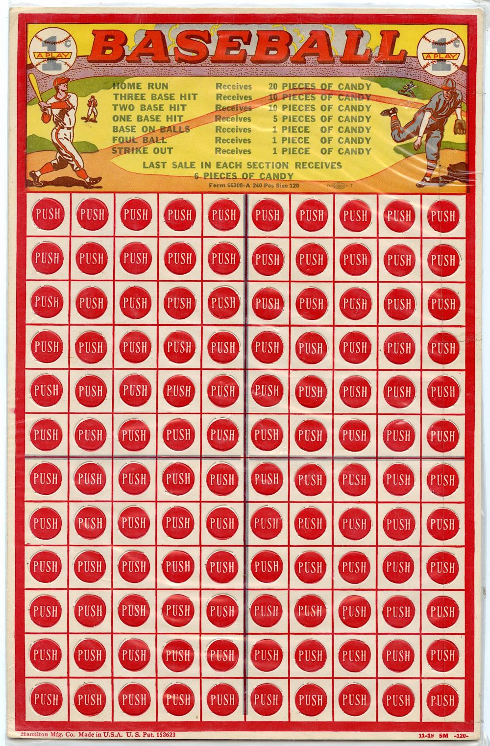 Vintage Sports Punch Board 1 Cent 1930s Baseball