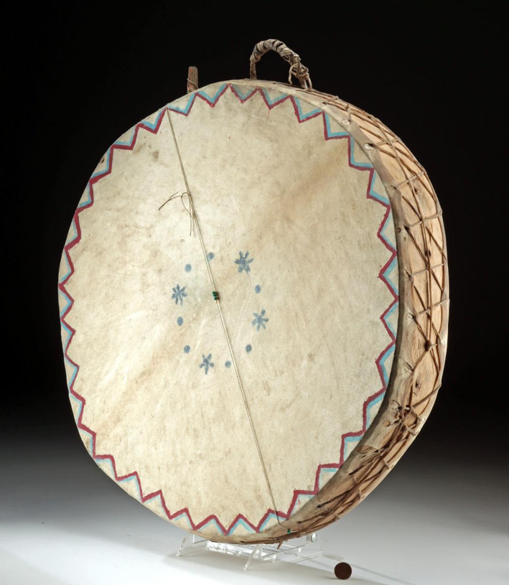 Mexican Tarahumara Painted Wood & Hide Hoop Drum
