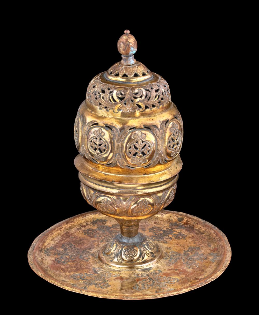 Ottoman Tombak Gilt Copper Incense Burner Tray