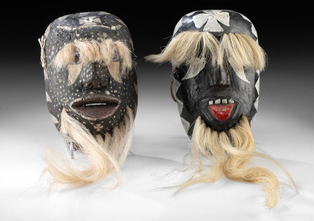 Two Yaqui Pascola Masks - Goat / Horse Hair & Nacre