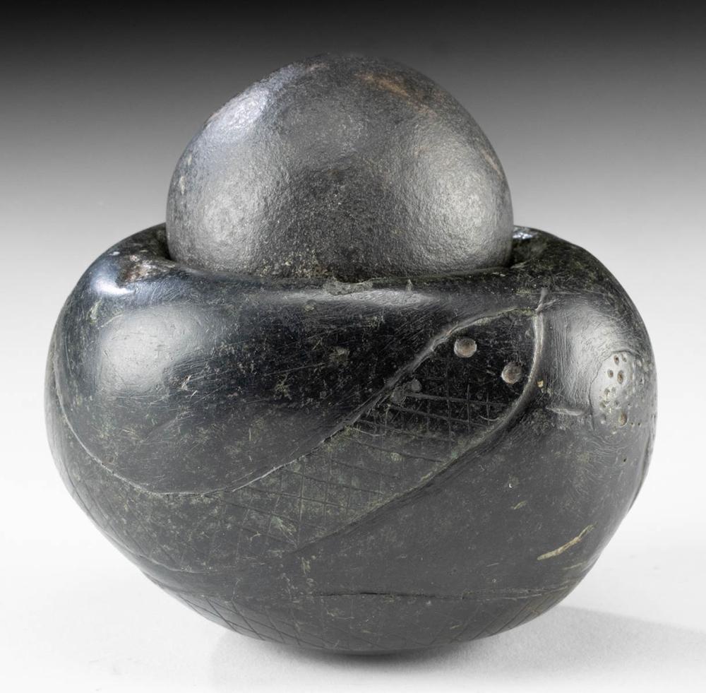Native American Chumash Stone Mortar & Pestle - Snake
