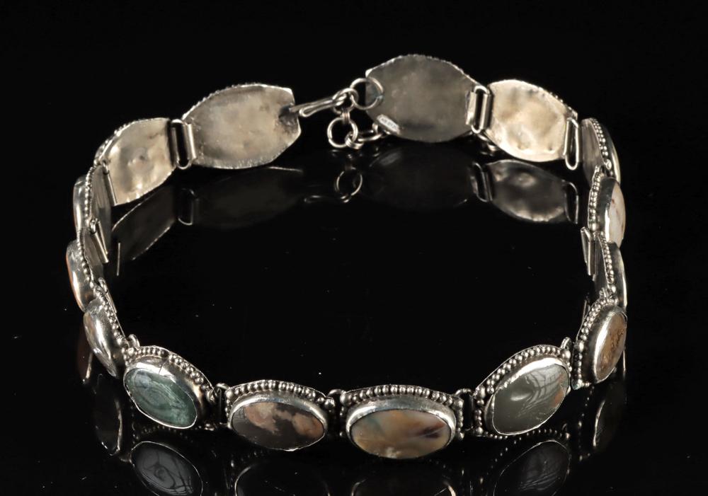 20th C. Chinese Nickel Silver Belt with 15 Oval Cabochon Stones