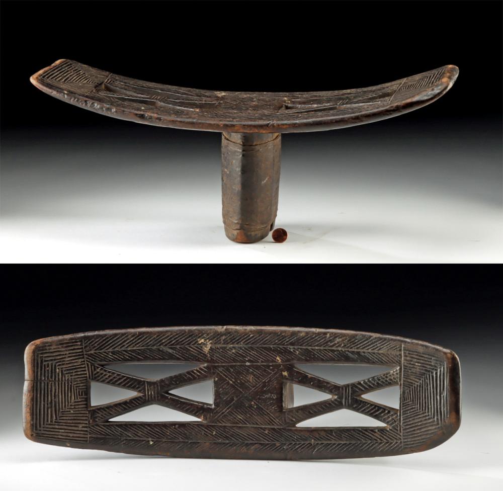 Fine & Old Congolese Carved Wooden Backrest Stool