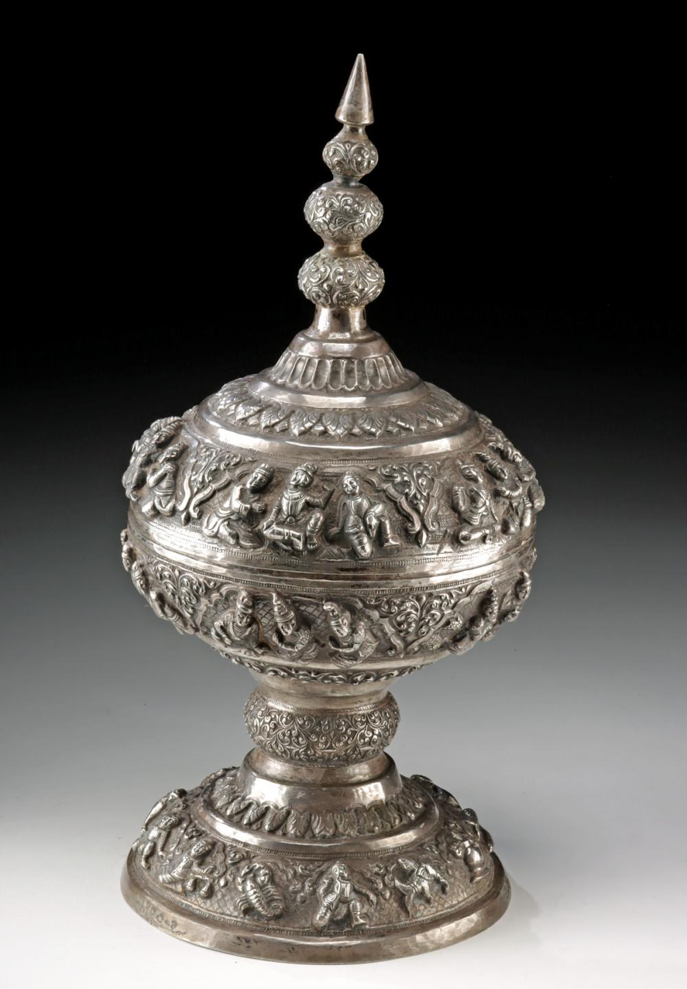 Burmese Sterling Silver Repousse Offering Vessel