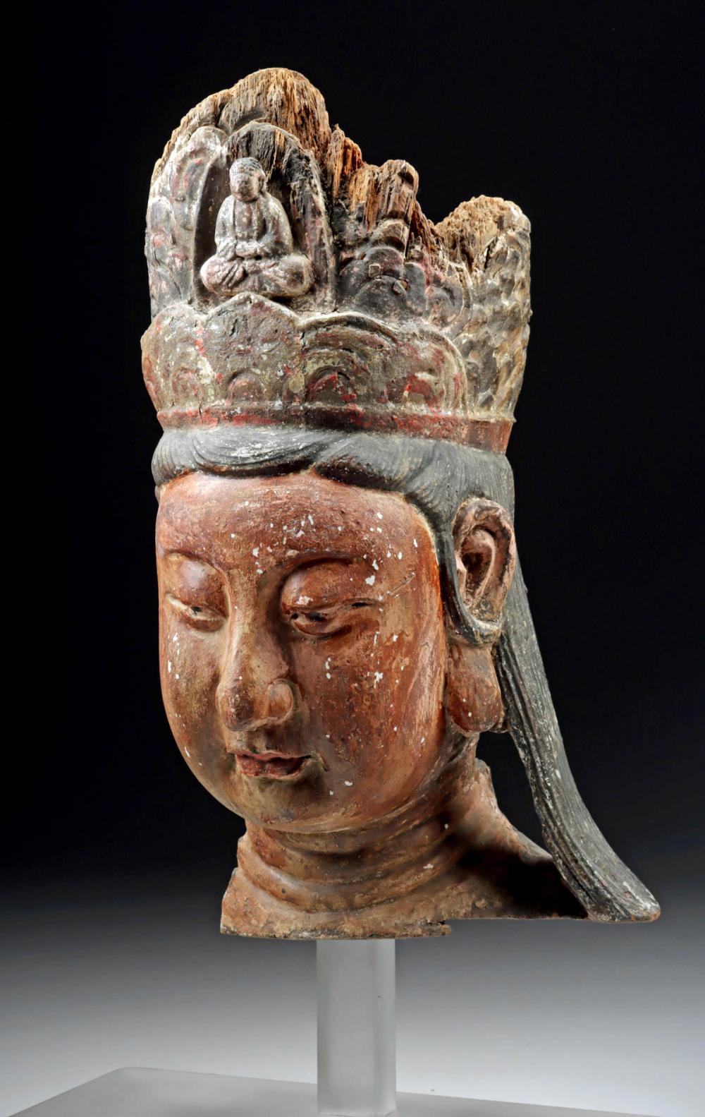 17th C. Chinese Ming Wood Head of Water-Moon Guanyin