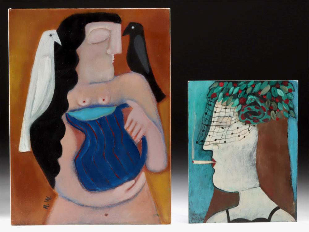 2 Rose Walton Paintings - "Conscience" & "Smoking Eve"