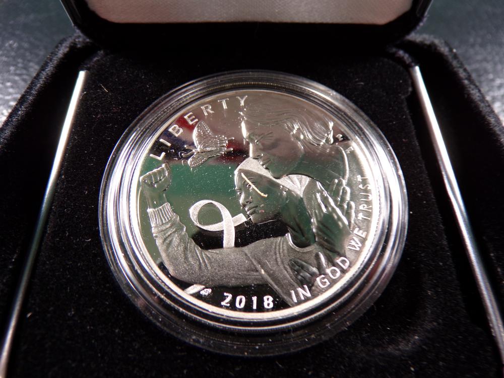 2018-P PROOF Breast Cancer Awareness Commem Silver Dollar in OGP w/ COA