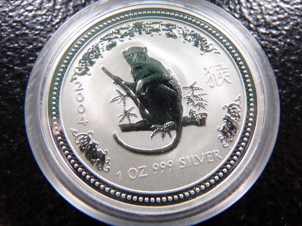 1 Oz. .9999 FINE SILVER 2004 Australia $1 Year of The Monkey Coin in Capsule