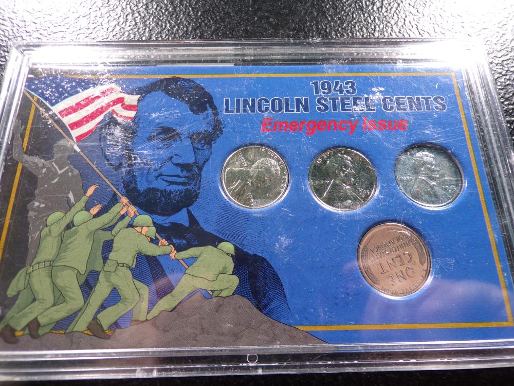 1943 Lincoln Steel Wheat Cent Collection - Wartime Emergency Issue in Display